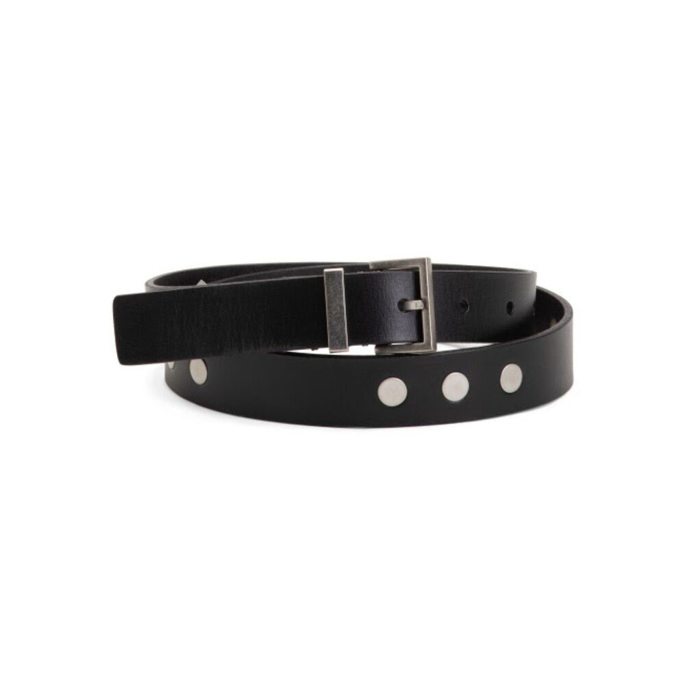 NWT AllSaints Black Punk 25mm Belt w/ Flat Silver Studs Sz XL